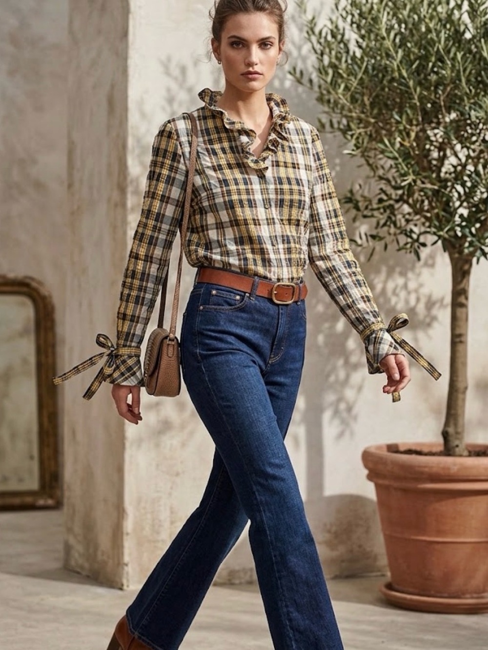 Jw Anderson X Uniqlo Seersucker Ruffle LS Plaid Size M